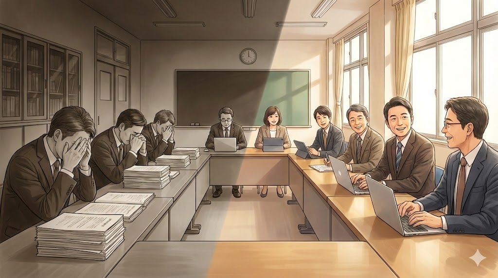 教育DX ニュースに映る「下を向く校長先生たち」。紙の資料が奪っているのは「資源」ではなく「未来を語る時間」かもしれない